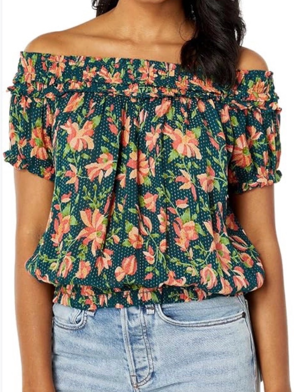 Free People Suki Floral Off-the-Shoulder Blouse, Small